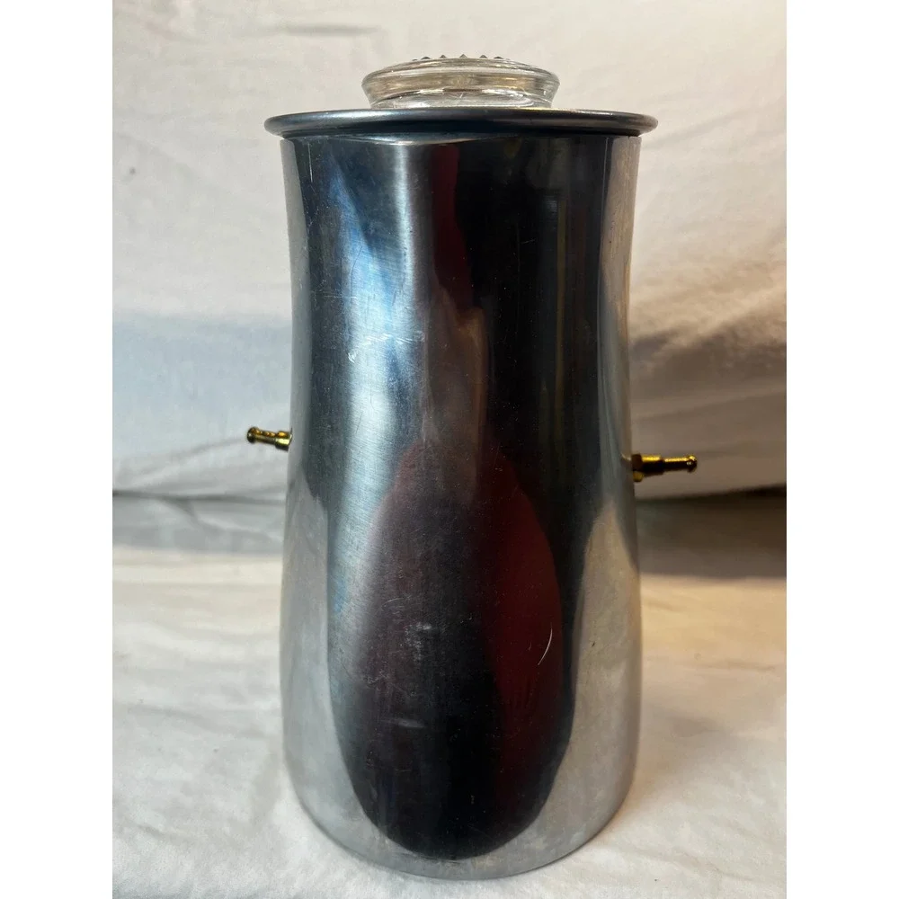 Vintage Stainless Steel Stovetop Coffee Percolator with Glass Knob Lid 9.5‎ Inch
